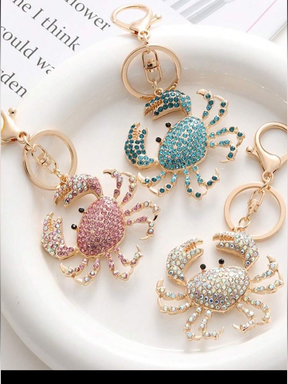 Sparkling Crystal Crab Keychains - Blue, Pink, Iridescent